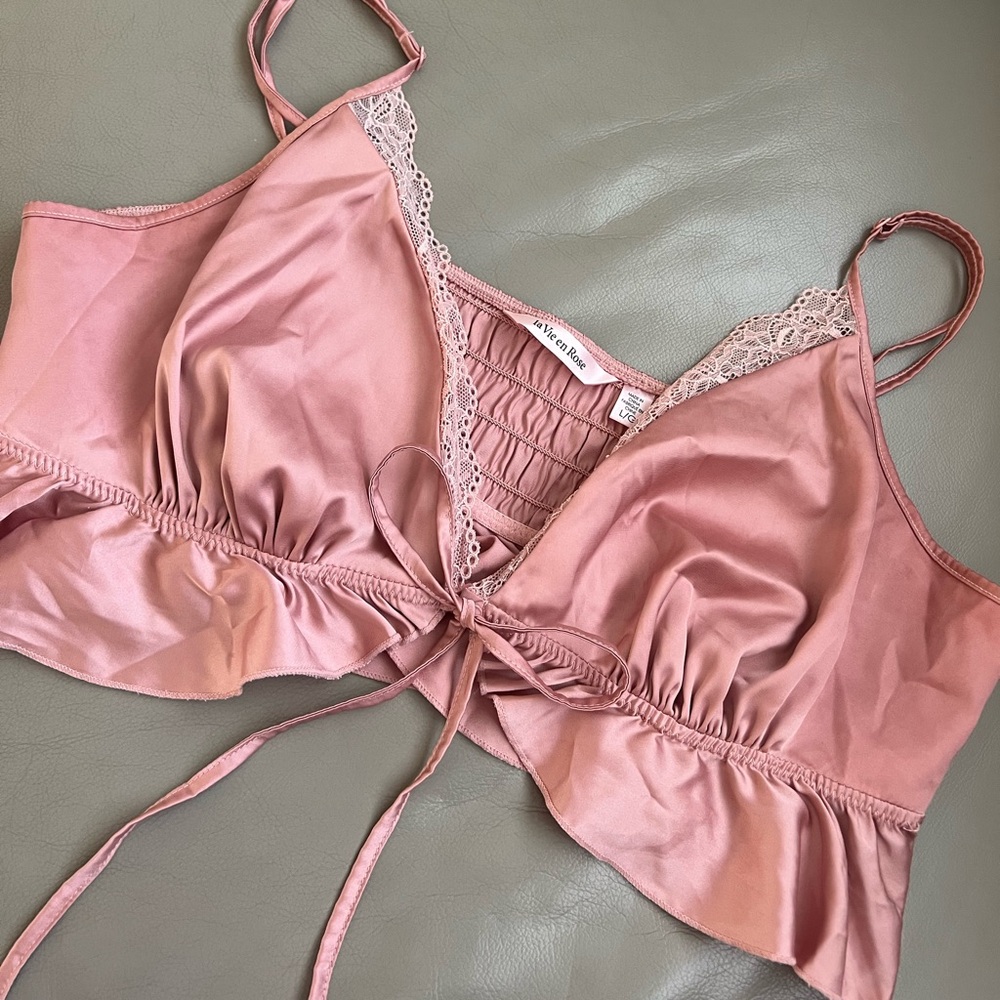 Women's Pink Lace Trim Lounge Set